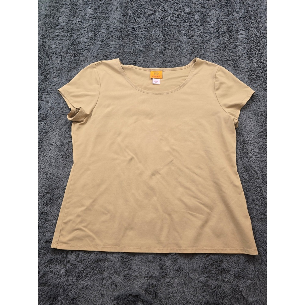 Ruby Rd Womens Tan Beige Scoop Neck Short Sleeve Stretch Top Tee Size Large